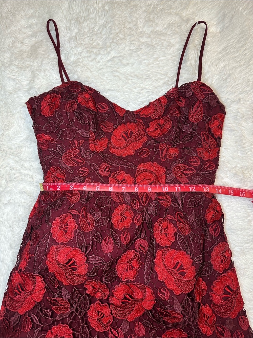 ML Monique Lhuillier Arielle Lace Cocktail Dress Burgundy Floral Size 6 - Picture 11 of 15